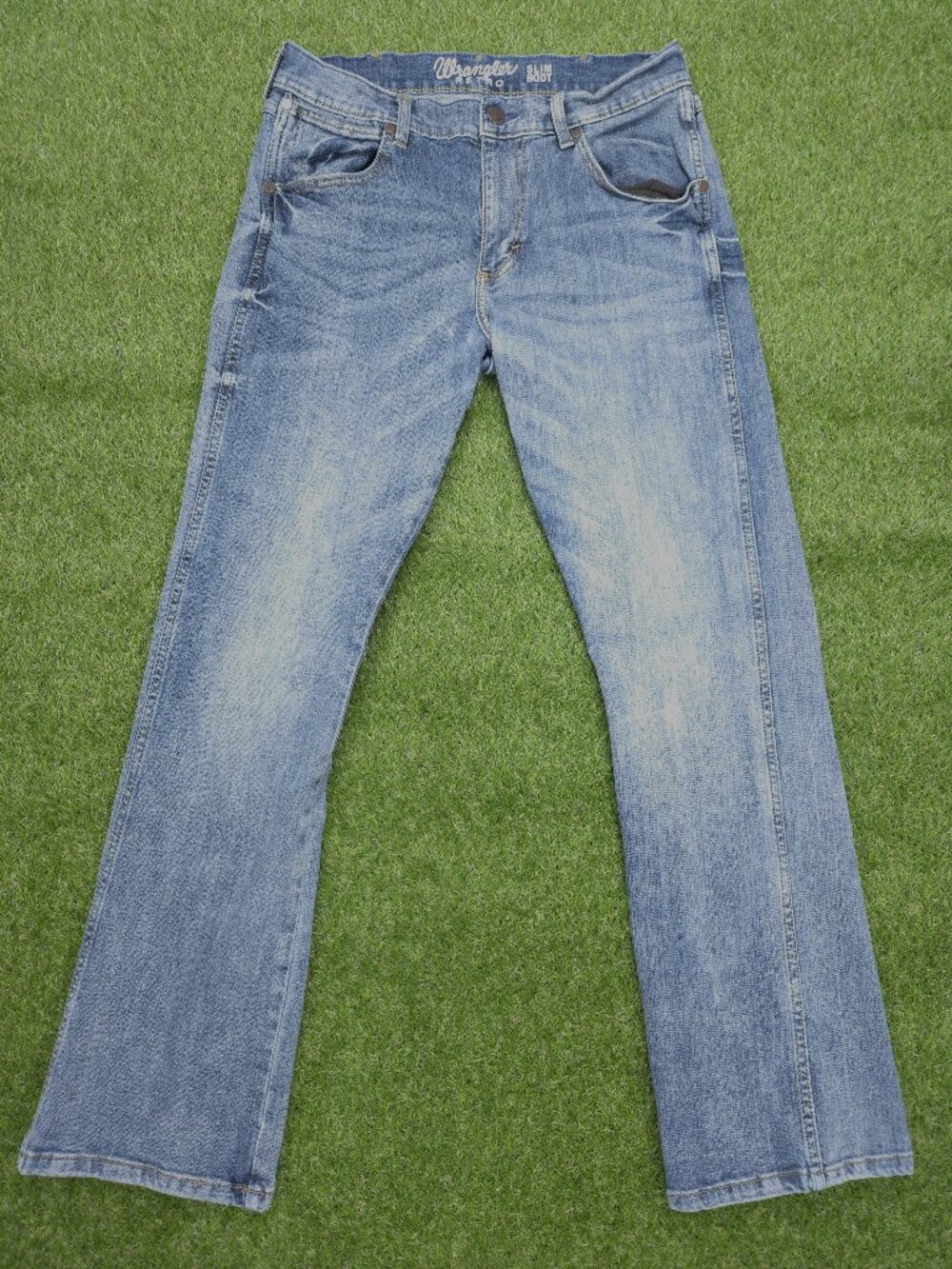 Wrangler Retro Jeans Mens 30x32 Slim Boot Cut Western Cowboy Rodeo Whiskered